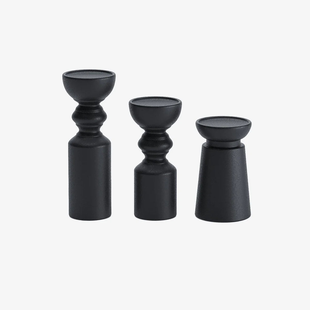 Set de 3 bougeoirs bois design, Boston coloris noir
