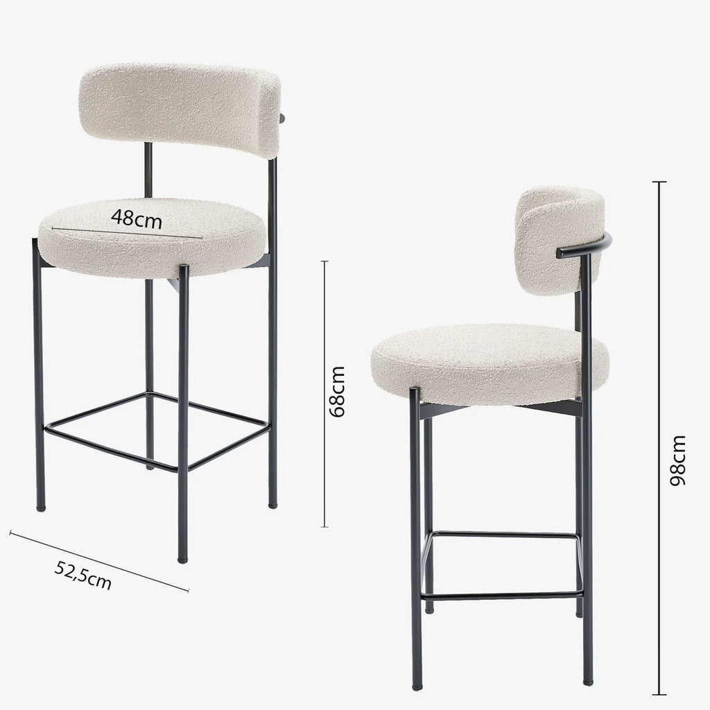 Lot de 2 tabourets de bar bouclette blanche Agathe
