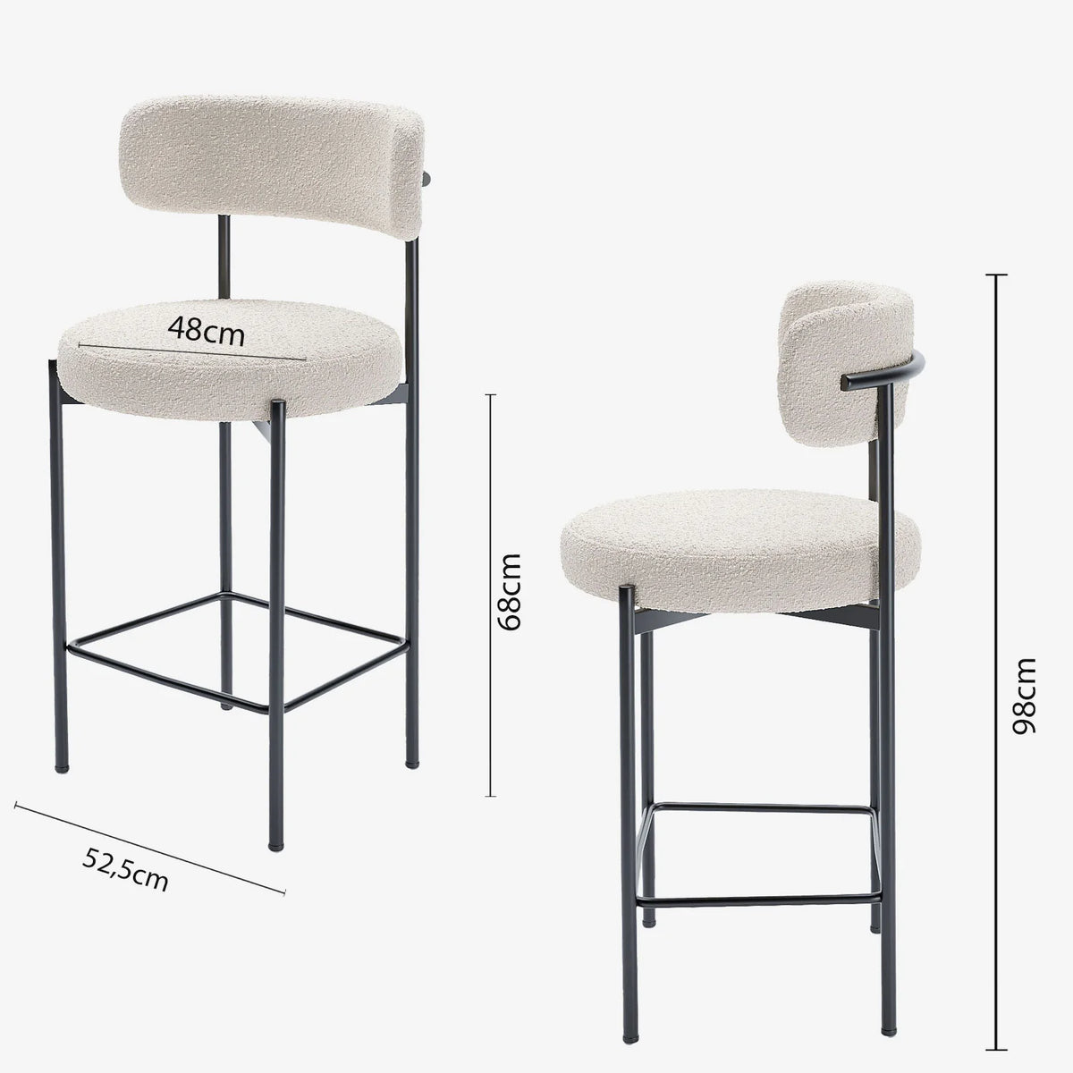 Lot de 2 tabourets de bar bouclette blanche Agathe