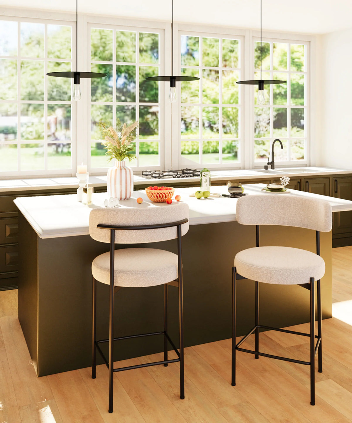 Lot de 2 tabourets de bar velours cr me Agathe