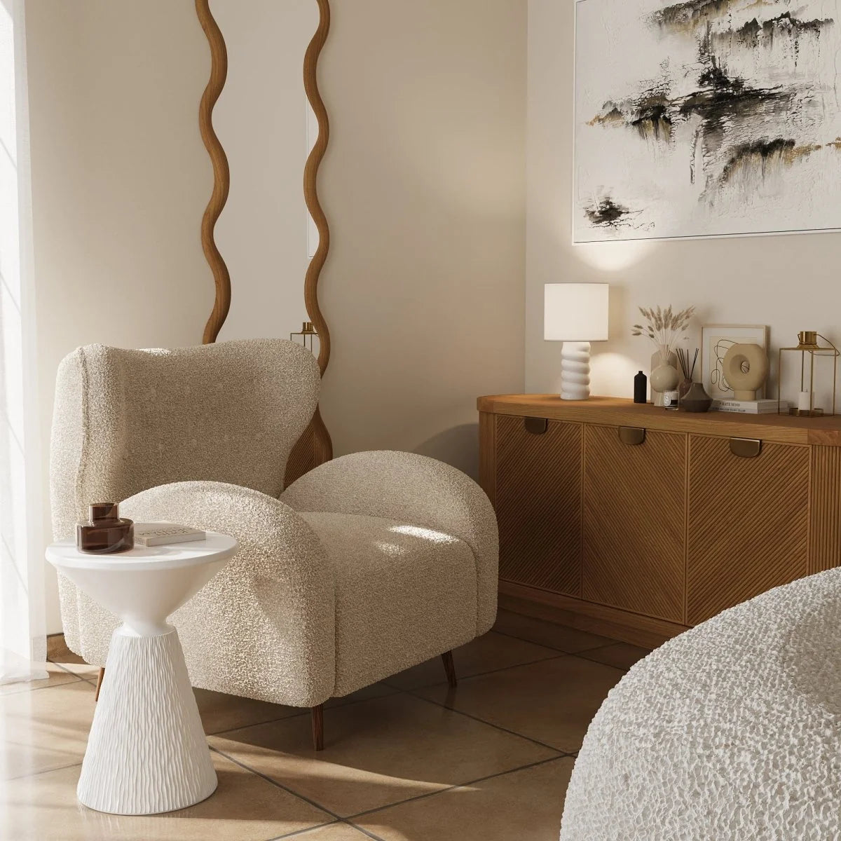 Table d'appoint ronde blanche en ciment Prune