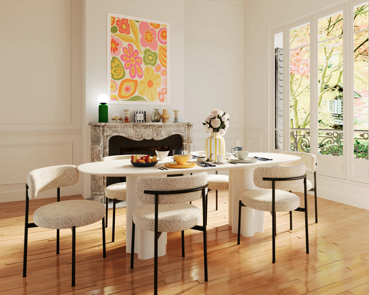 Lot de 2 chaises de salle   manger design moderne, bouclette grise et blanche Julia