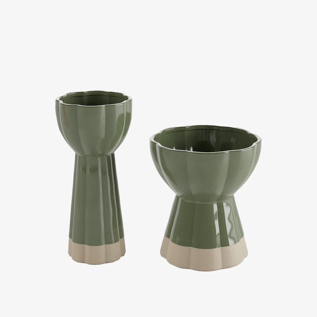 Set de 2 vases design vintage en c ramique verte Vienne