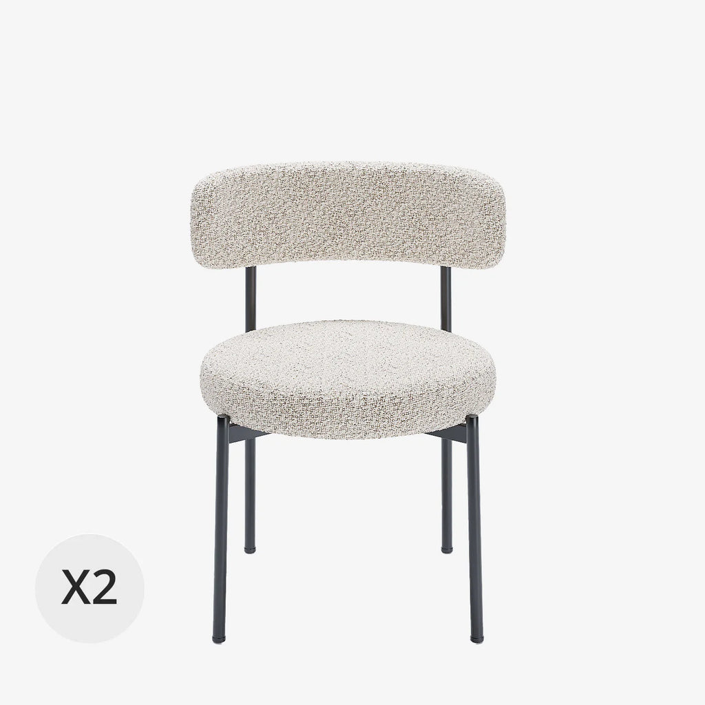 Lot de 2 chaises de table bouclette grise et blanche Scarlett