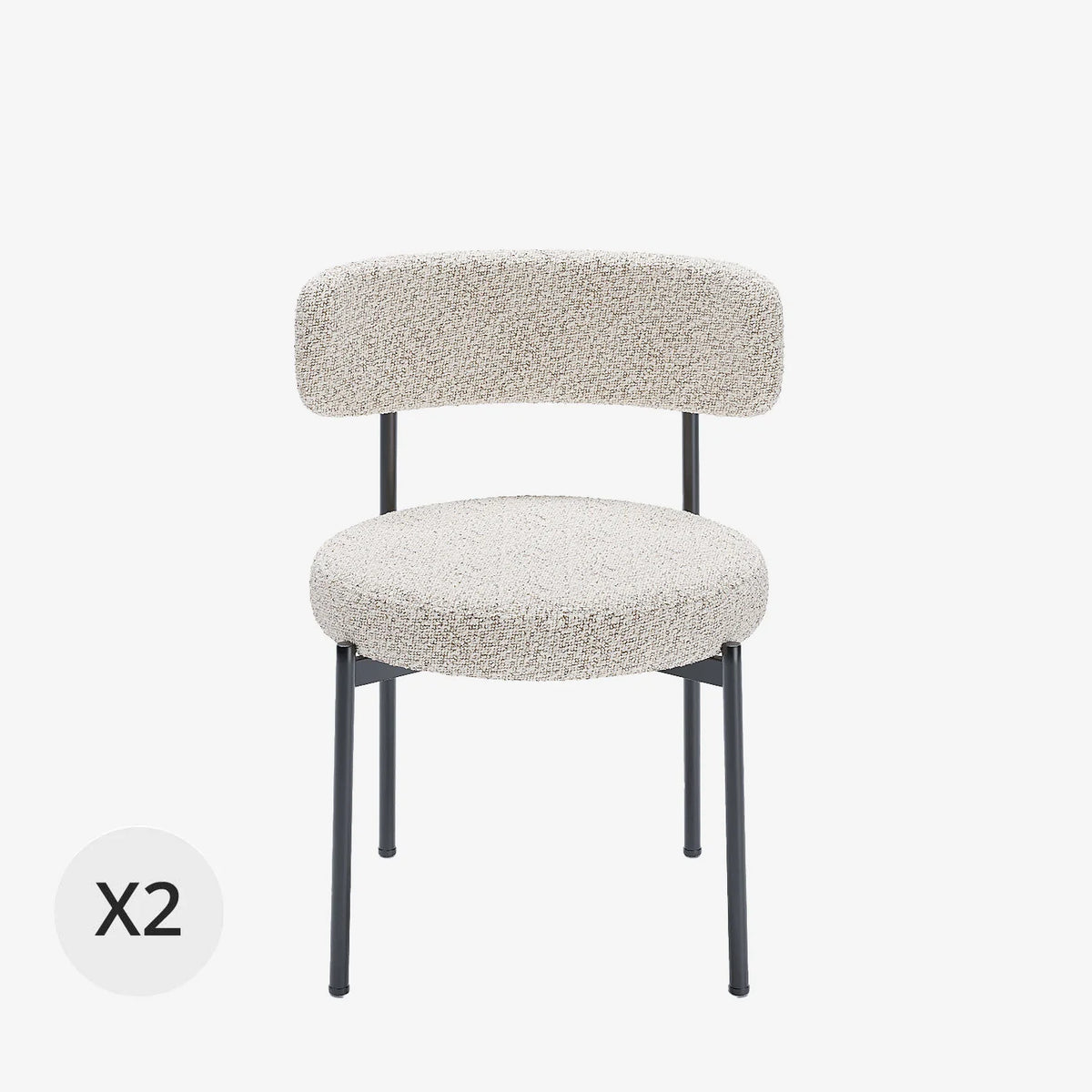 Lot de 2 chaises de table bouclette grise et blanche Scarlett