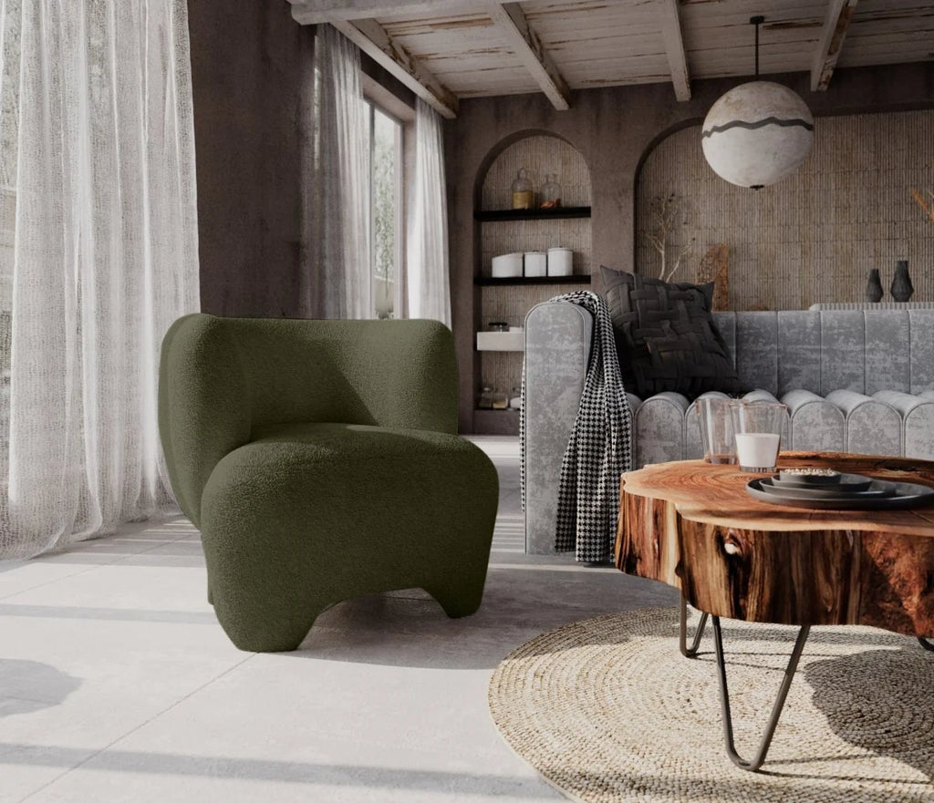 NOA  - Fauteuil en laine boucl e vert kaki