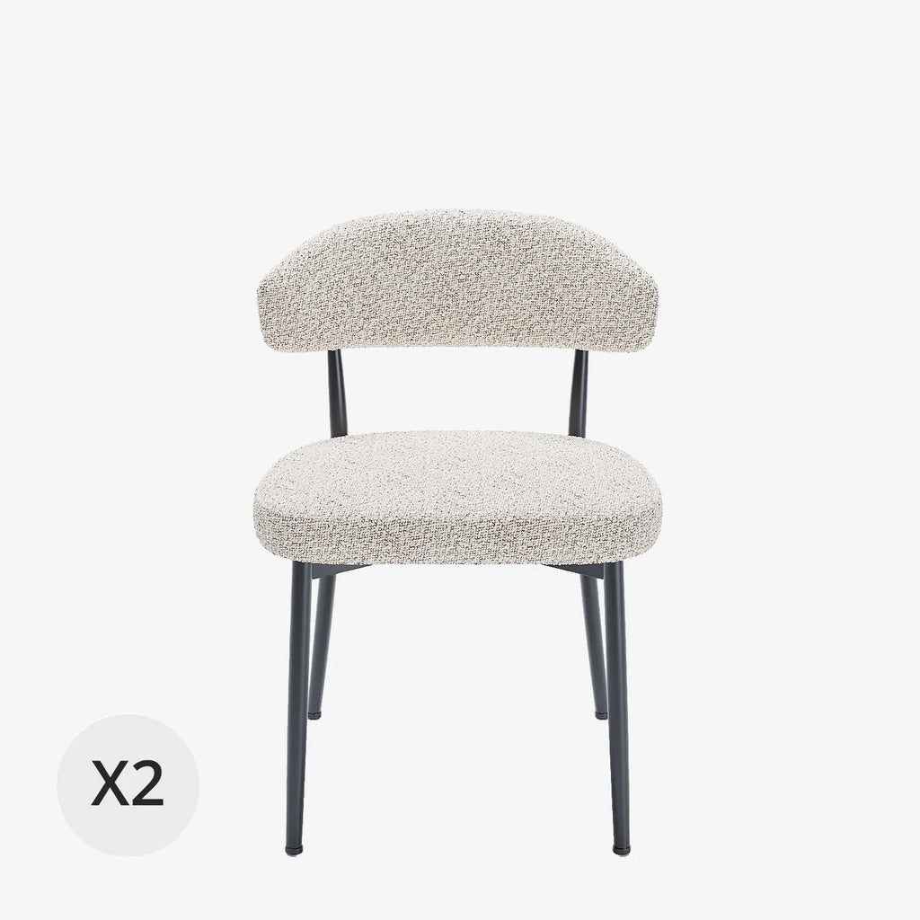 Lot de 2 chaises de salle   manger en tissu bouclette gris et blanc & m tal noir Mona