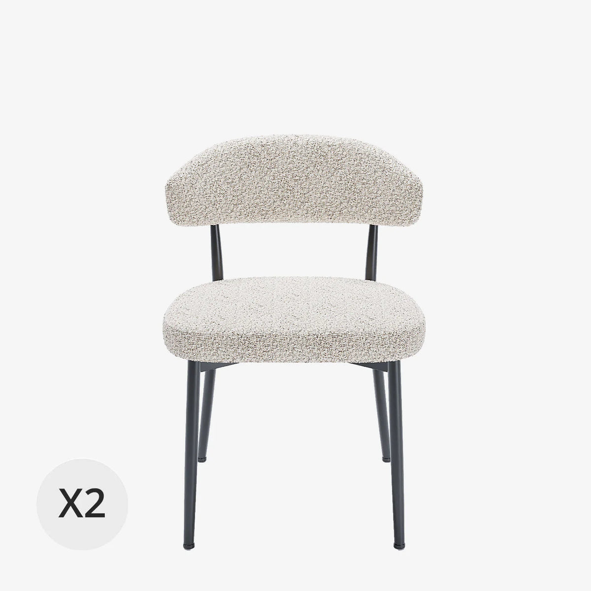 Lot de 2 chaises de salle   manger en tissu bouclette gris et blanc & m tal noir Mona