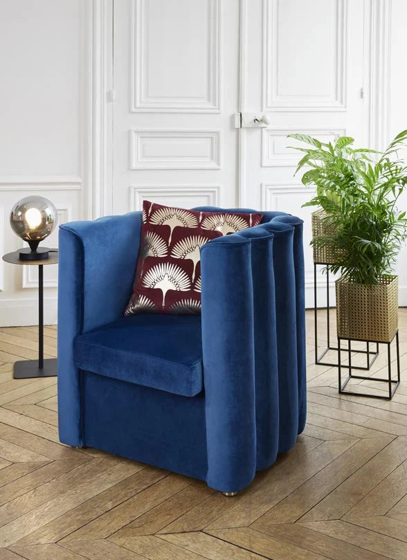 Fauteuil vintage en velours bleu nuit
