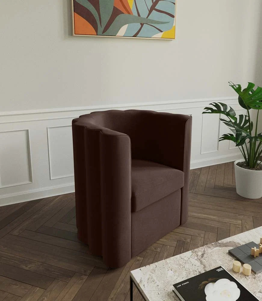 Fauteuil vintage en velours marron