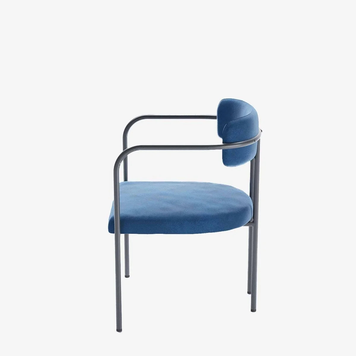Chaise de salle   manger tapiss e avec accoudoirs, velours bleu, Barbara