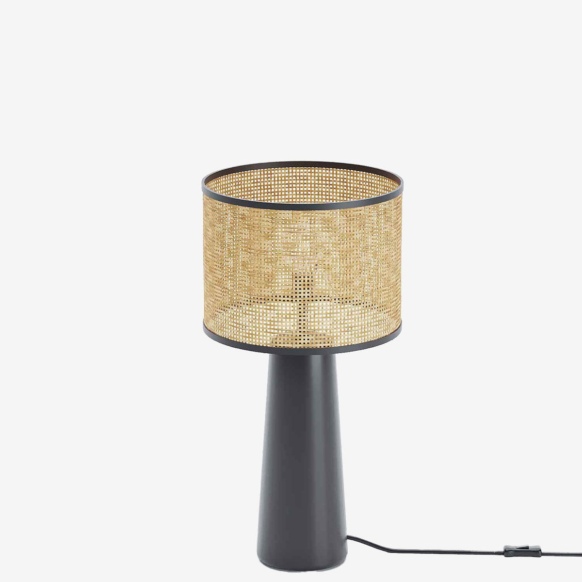 Lampe   poser en c ramique noire et rotin Van Gogh