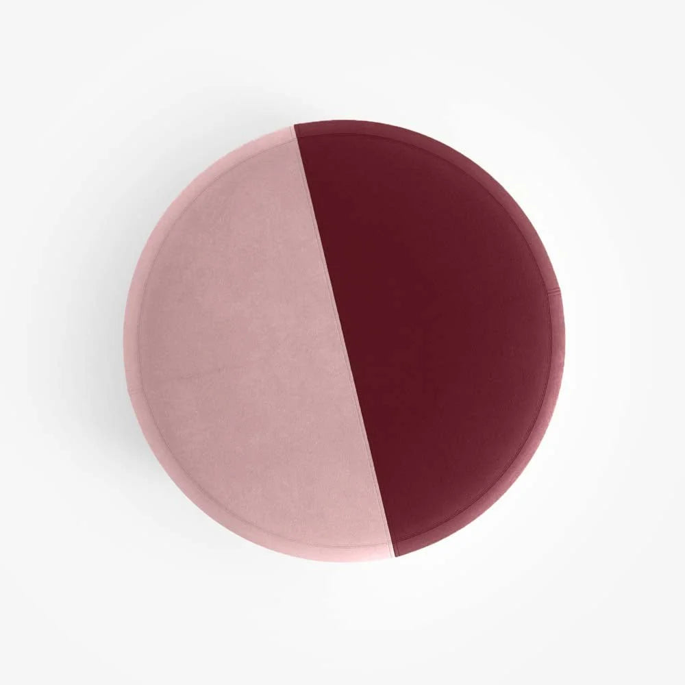 Pouf rond en velours bicolore rouge