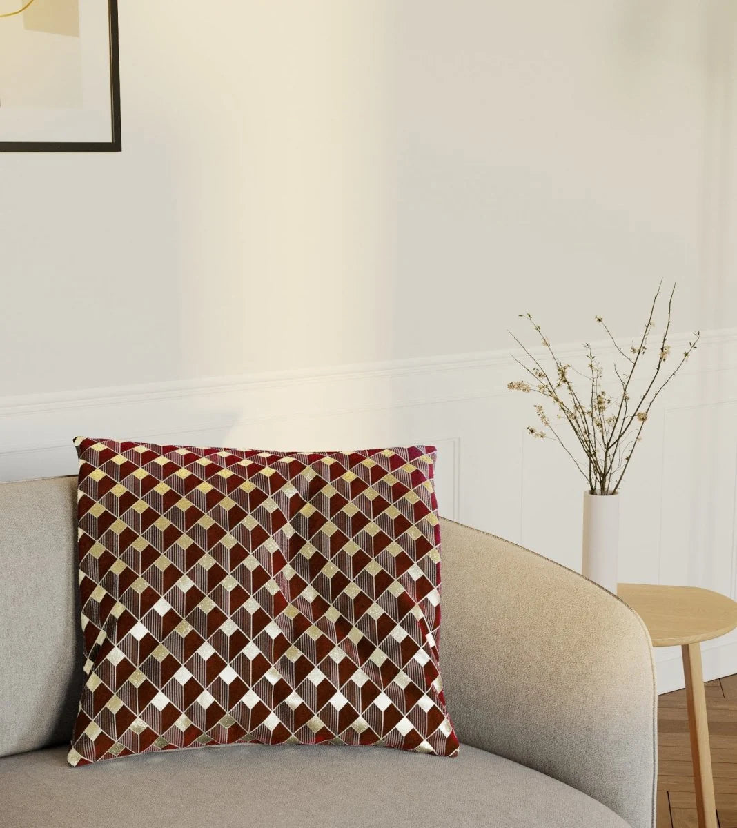 Coussin en velours bordeaux 45x45cm