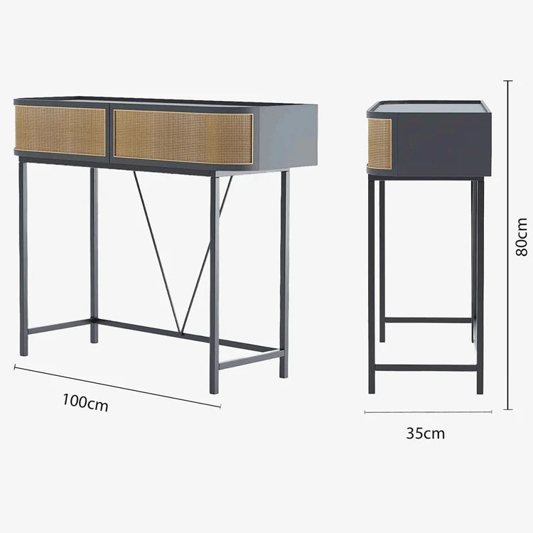 Table console noire avec tiroirs rotin tress , Daphn