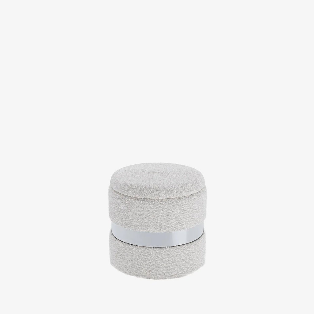 Pouf rond bouclette & métal argenté avec rangement