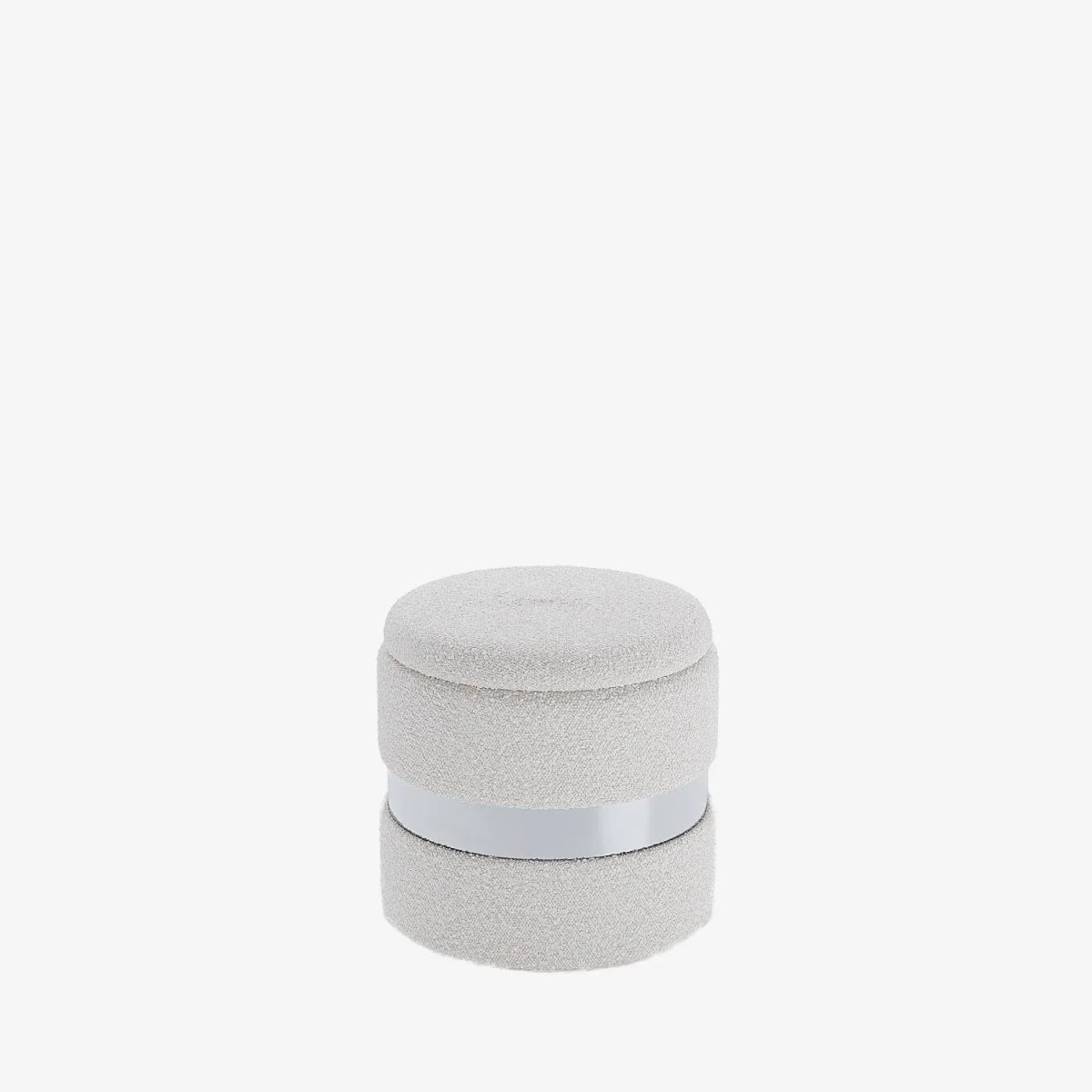 Pouf rond bouclette & métal argenté avec rangement