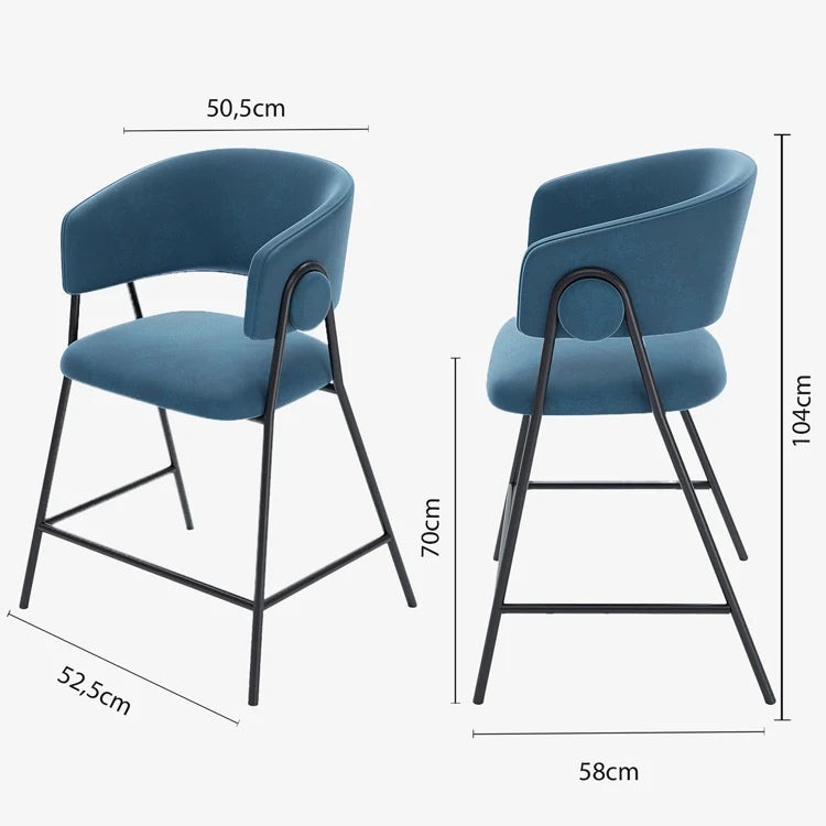 Lot de 2 tabourets de bar avec dossier, velours bleu Bonnie