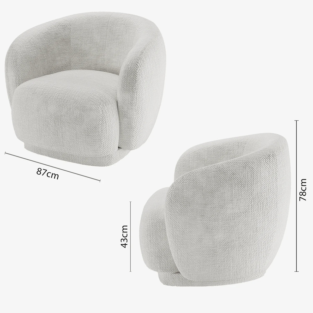 Fauteuil design demi-tonneau tissu chenille blanc Victoria