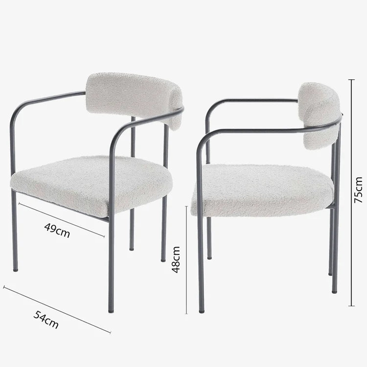 Chaise de salle   manger tapiss e avec accoudoirs, bouclette gris-cr me Barbara