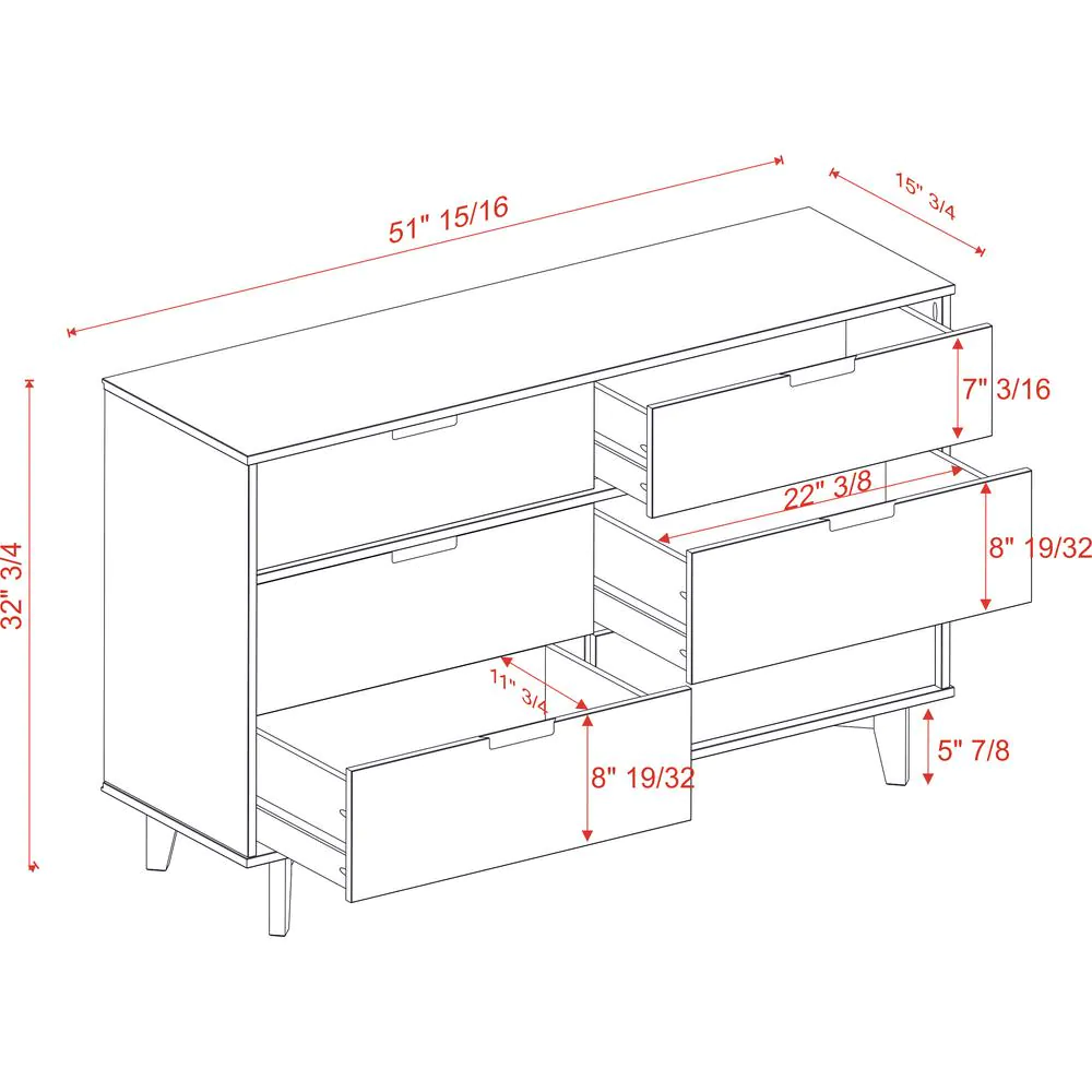 Commode 6 Tiroirs en Bois Moderniste Mi-Siècle - Caramel