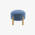 Pouf rond en velours bleu marine & bois