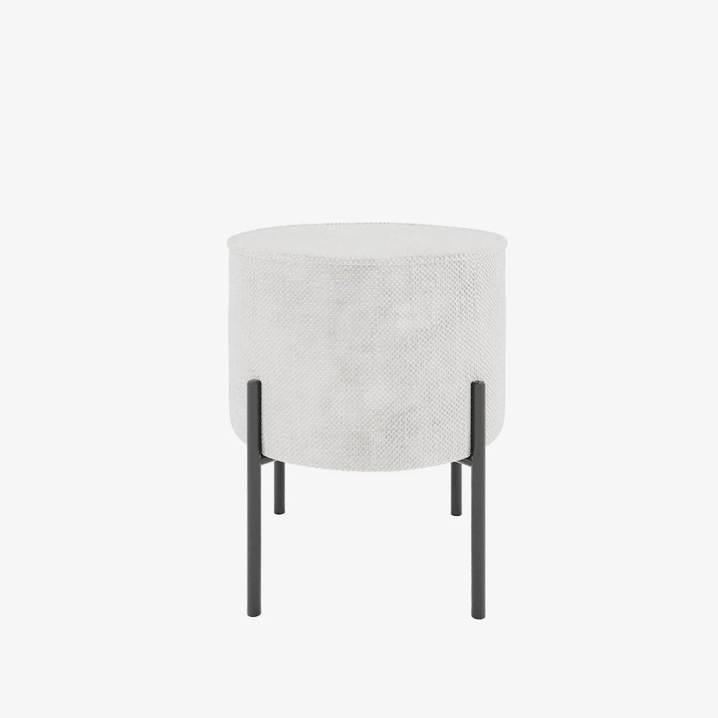Abel   Pouf rond en tissu chenille blanc pieds en m tal