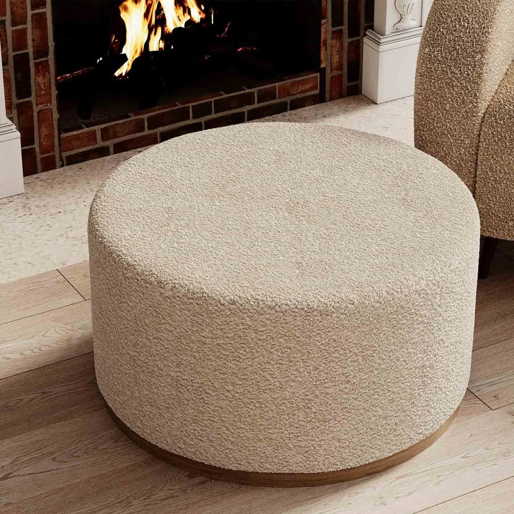 Grand pouf rond ottoman en bouclette