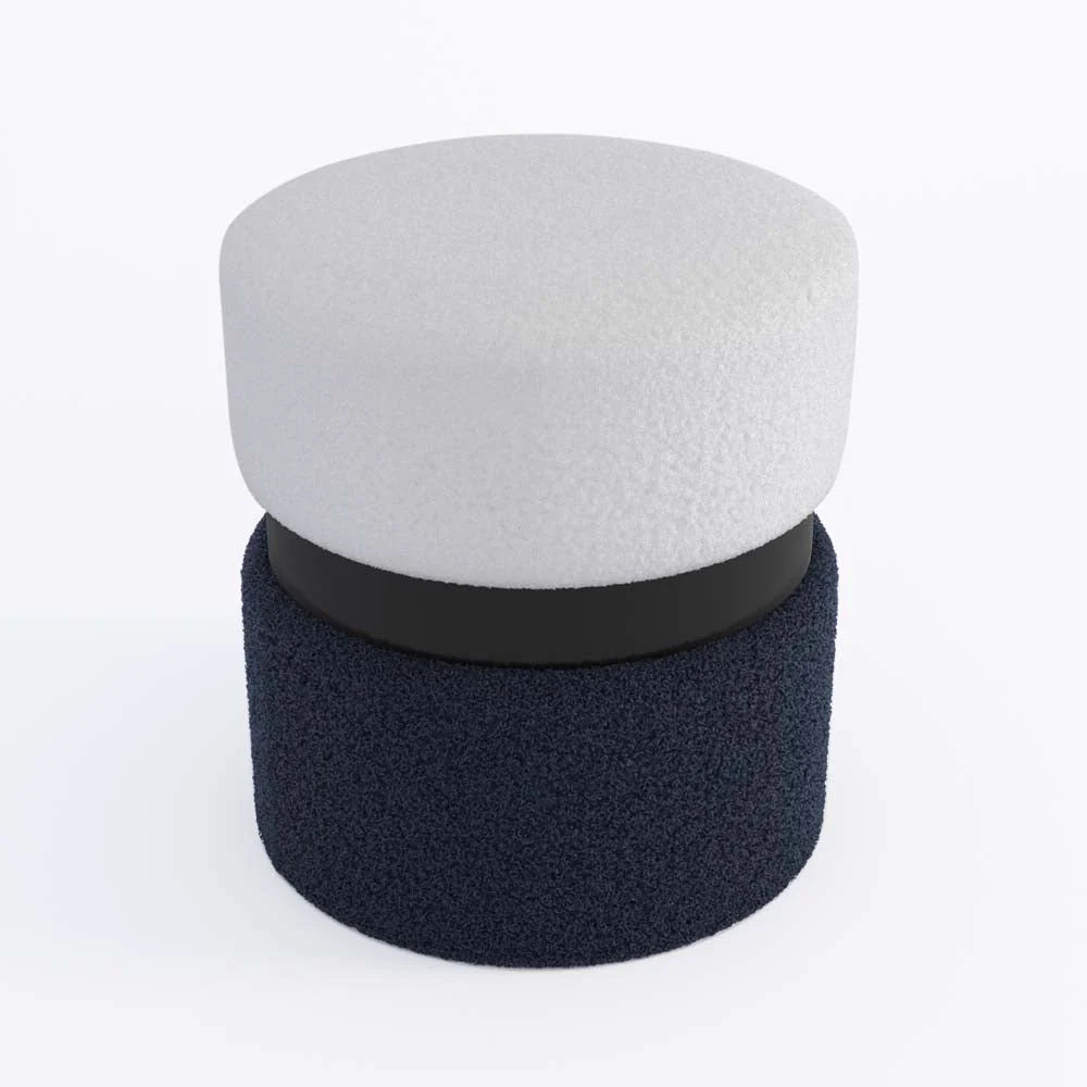 Pouf contemporain, bicolore bleu et métal noir