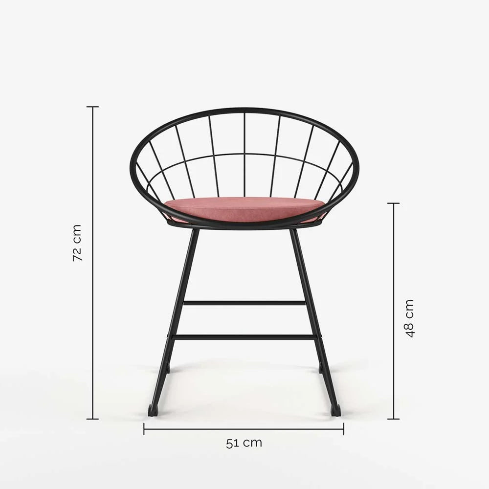 Chaise métal noir et velours rose vintage
