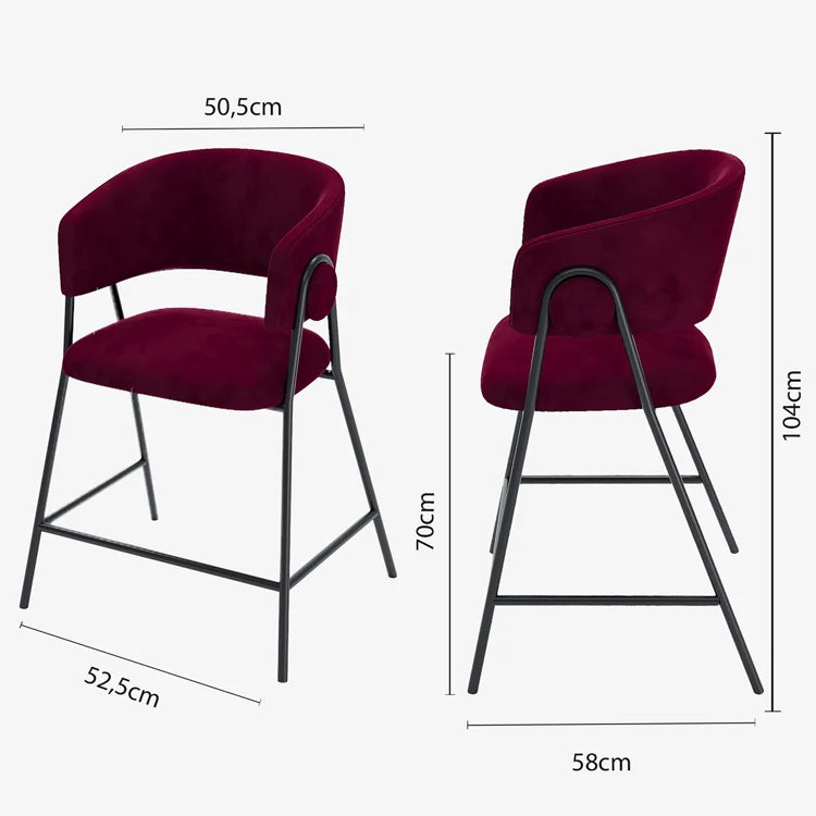 Lot de 2 tabourets de bar avec dossier, velours bordeaux Bonnie