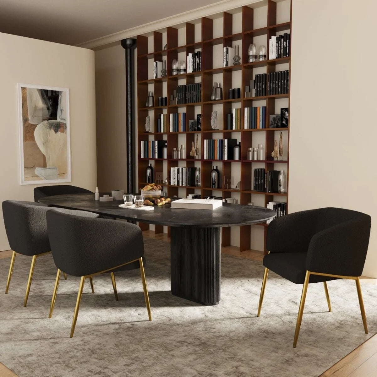 Fauteuil de salle   manger bouclette gris fonc  Basile
