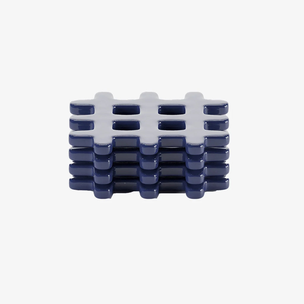 Lot de 4 dessous de verre, carr  c ramique tress e bleu