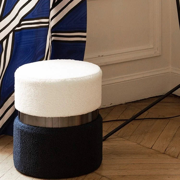 Pouf contemporain, bicolore bleu et métal noir