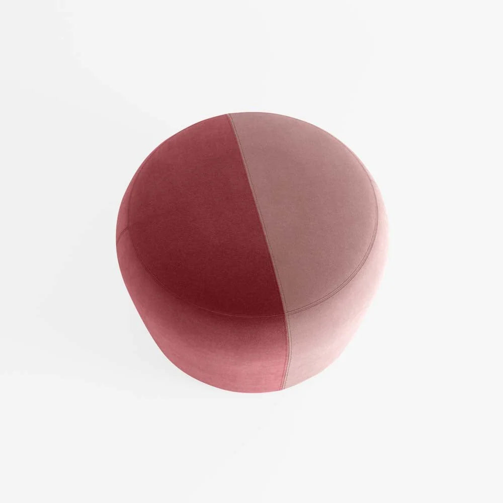 Pouf rond en velours bicolore rouge