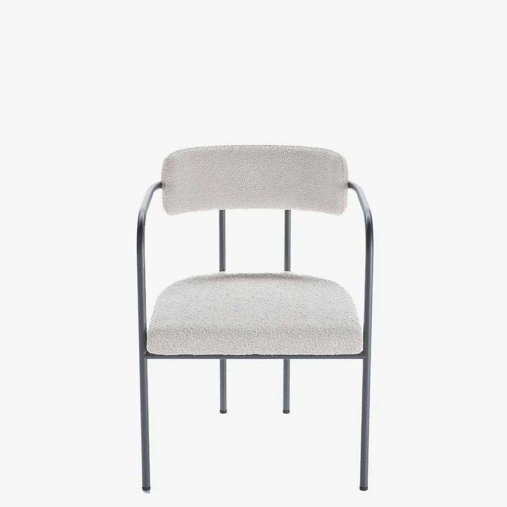 Chaise de salle   manger tapiss e avec accoudoirs bouclette blanche Barbara