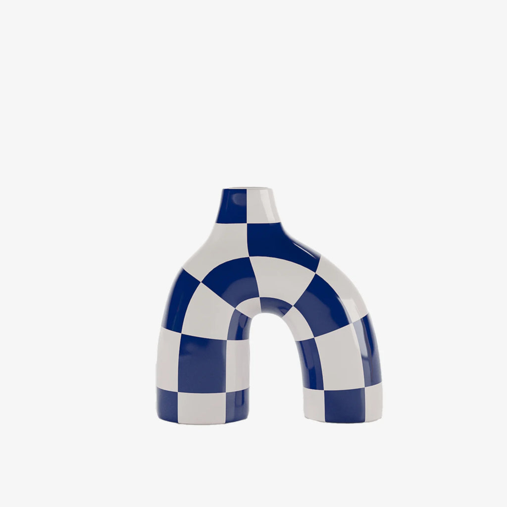 Phoenix - Vase art moderne   damier bleu marine