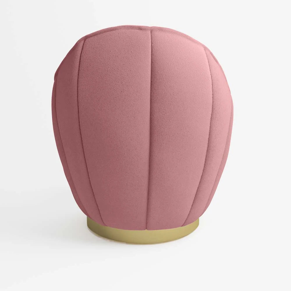Fauteuil en velours rose vintage, base cerclage dor  effet laiton