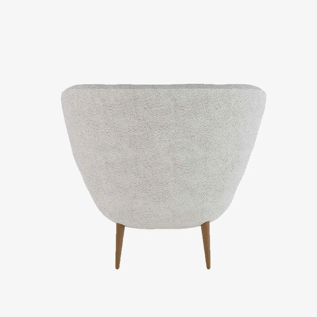 Fauteuil en tissu bouclette gris-cr me et bois