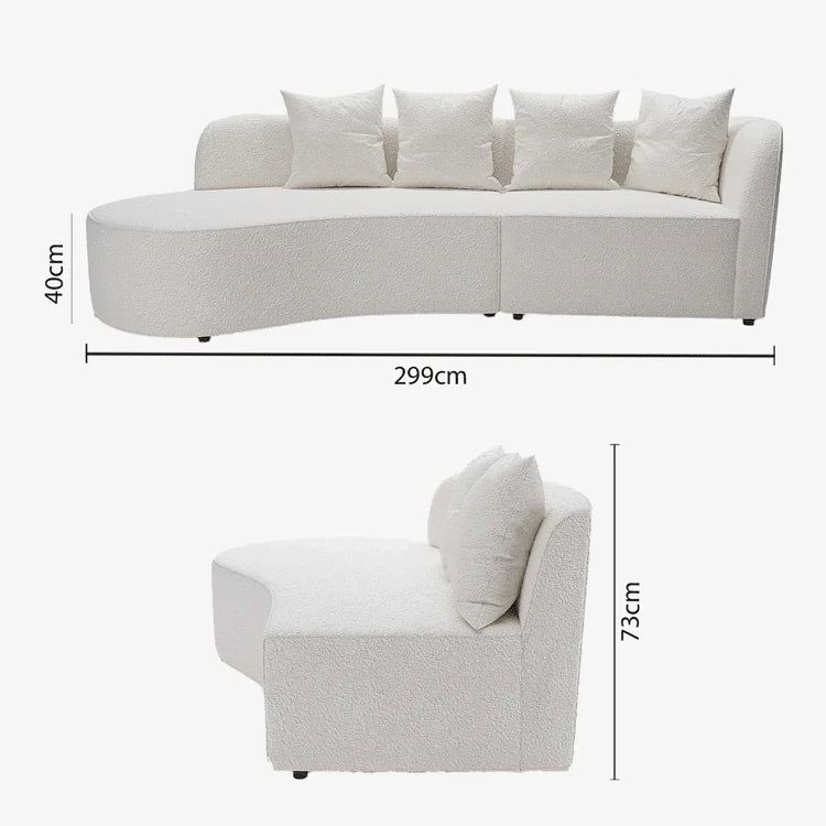 Canap  sectionnel incurv  3-4 places en tissu boucl  blanc Alba