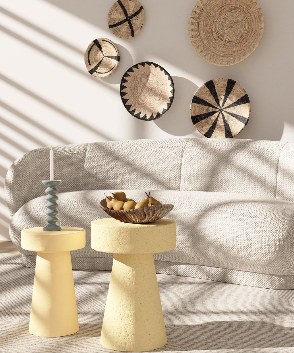 Table d appoint circulaire en magn sie cr me mouchet e bleu Marguerite