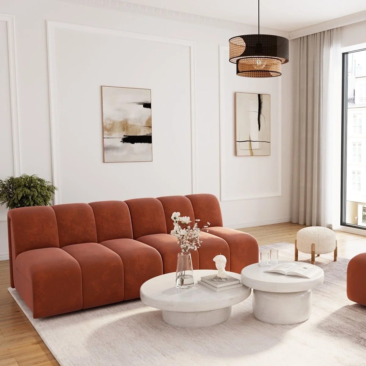 Canap  modulable en velours ocre H l ne