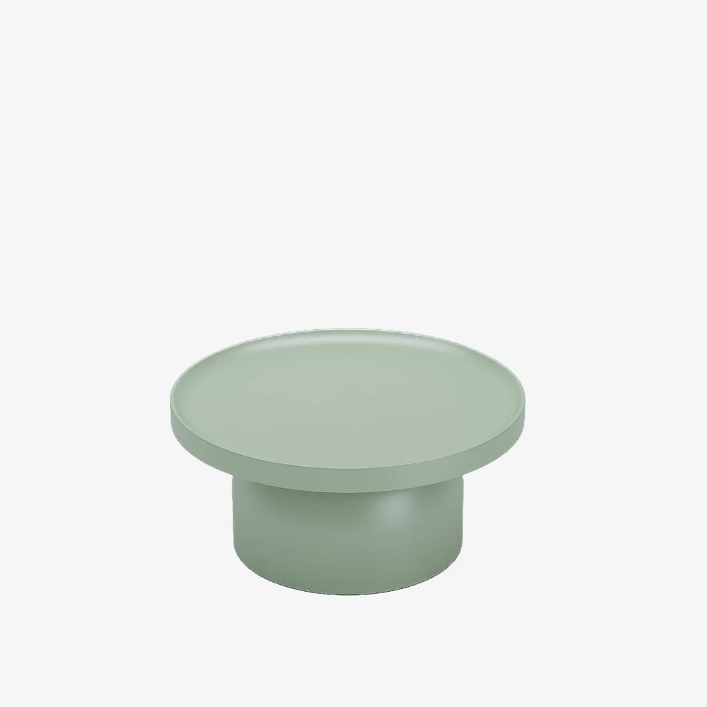 Table basse ronde en métal vert d’eau
