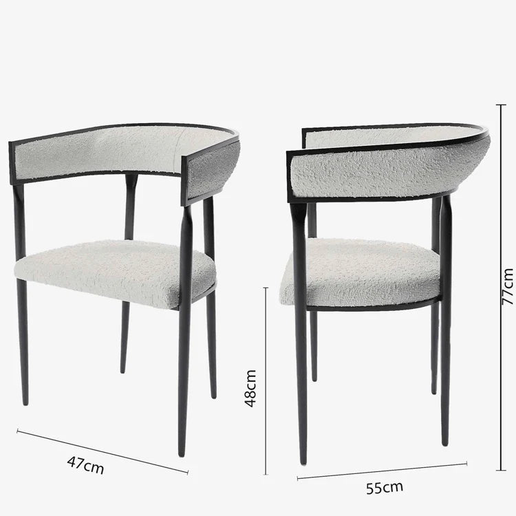 Chaise de salle   manger design dossier arrondi bouclette gris cr me Aurore