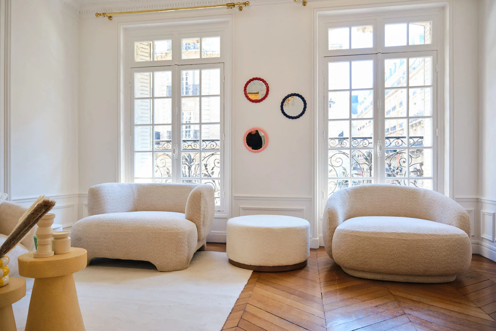 Grand pouf rond ottoman en bouclette