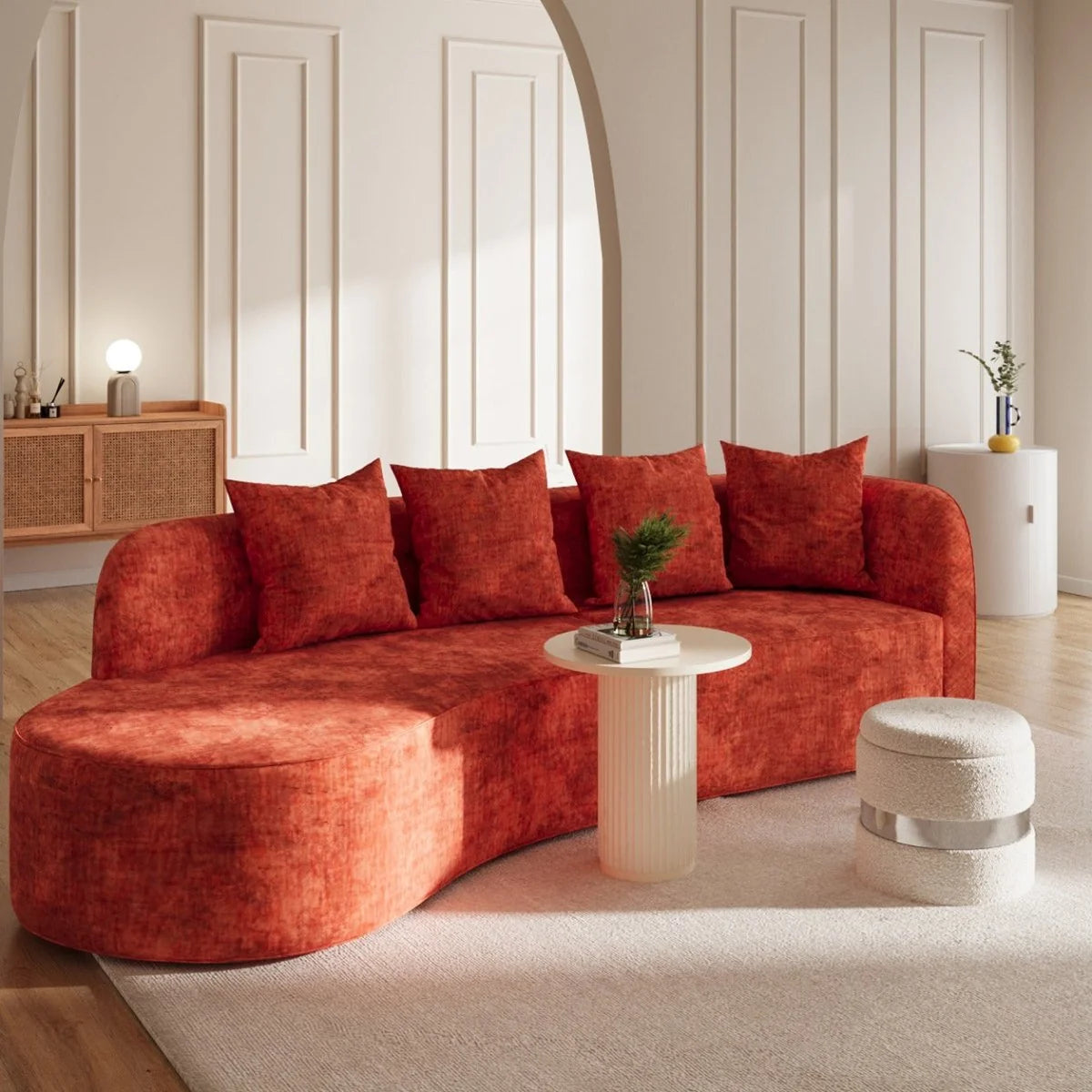 Canap  sectionnel incurv  3-4 places en velours ocre Alba