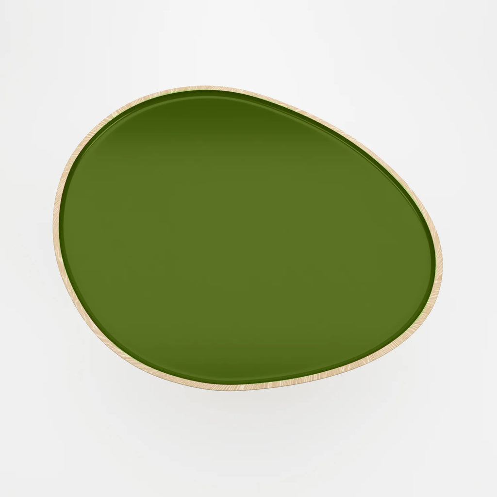 Table basse en bois et peinture céramique vert kaki