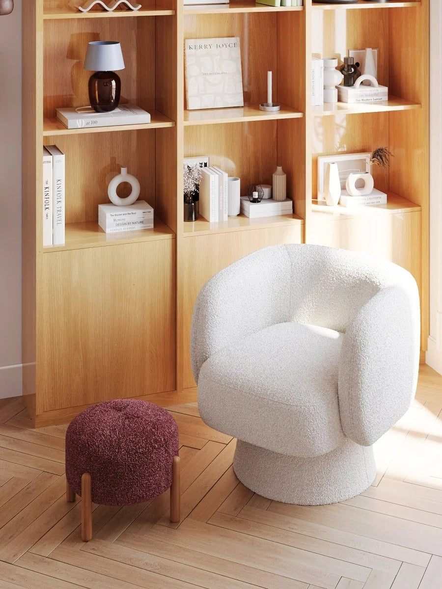 Pouf laine boucl e rose & bois Cam lia