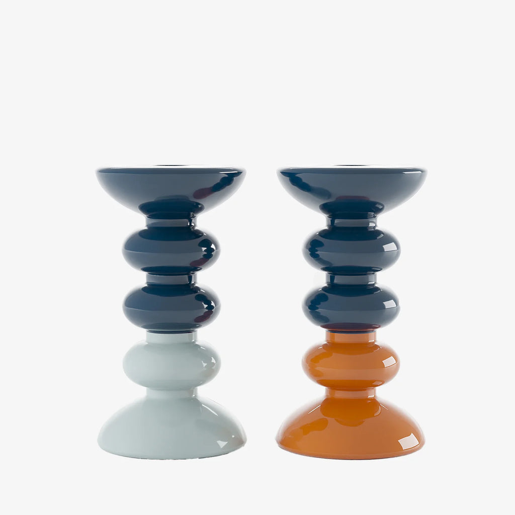 Memphis - Set de 2 bougeoirs verticaux c ramique tricolore