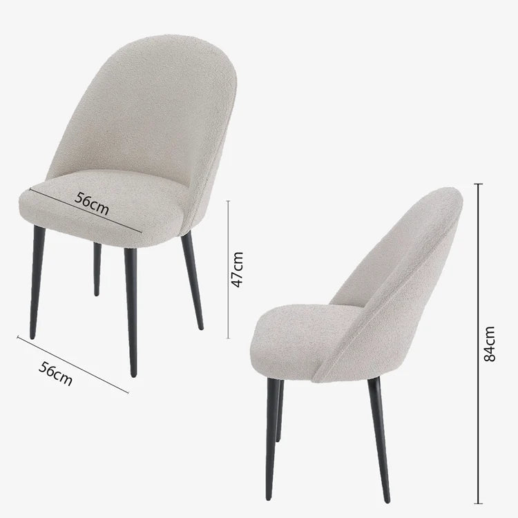 Lot de 2 chaises tissu bouclette & métal noir
